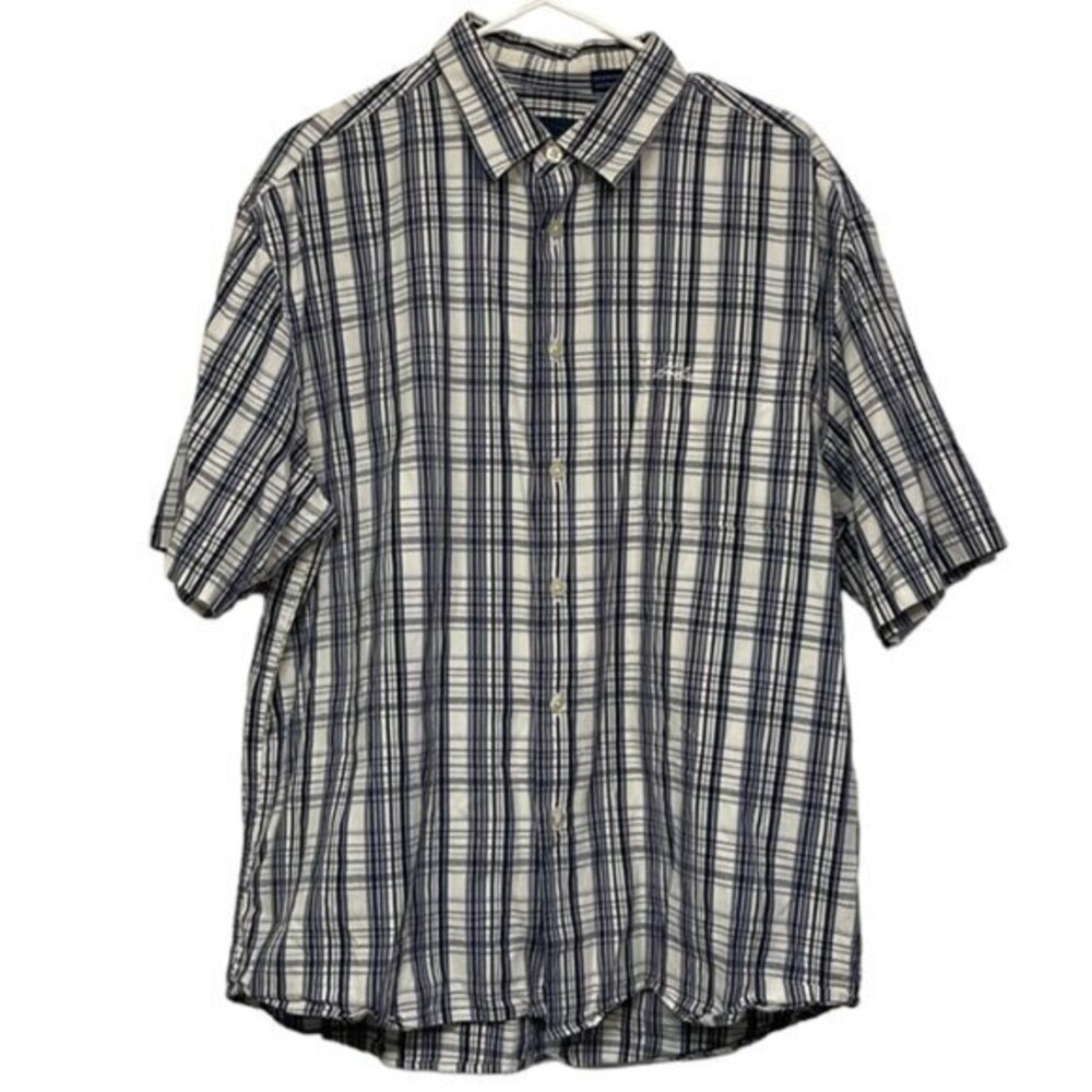 Men's Vintage HOBIE SURF White Blue Plaid Button Down Shirt Size Large EUC #1722